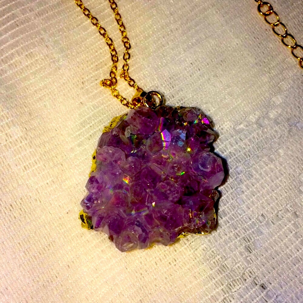 NEW Genuine Natural Rainbow Amethyst Druzy Quartz